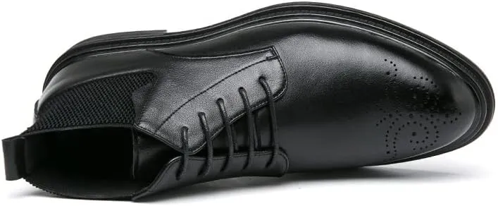 New Lace Up Boots For Men Round Burnished Toe Brogue Embossed Vegan Leather Resistant Non Slip Block Heel Stylish Formal Vintage