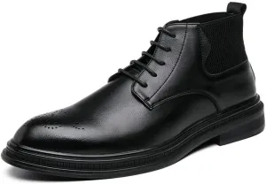 New Lace Up Boots For Men Round Burnished Toe Brogue Embossed Vegan Leather Resistant Non Slip Block Heel Stylish Formal Vintage