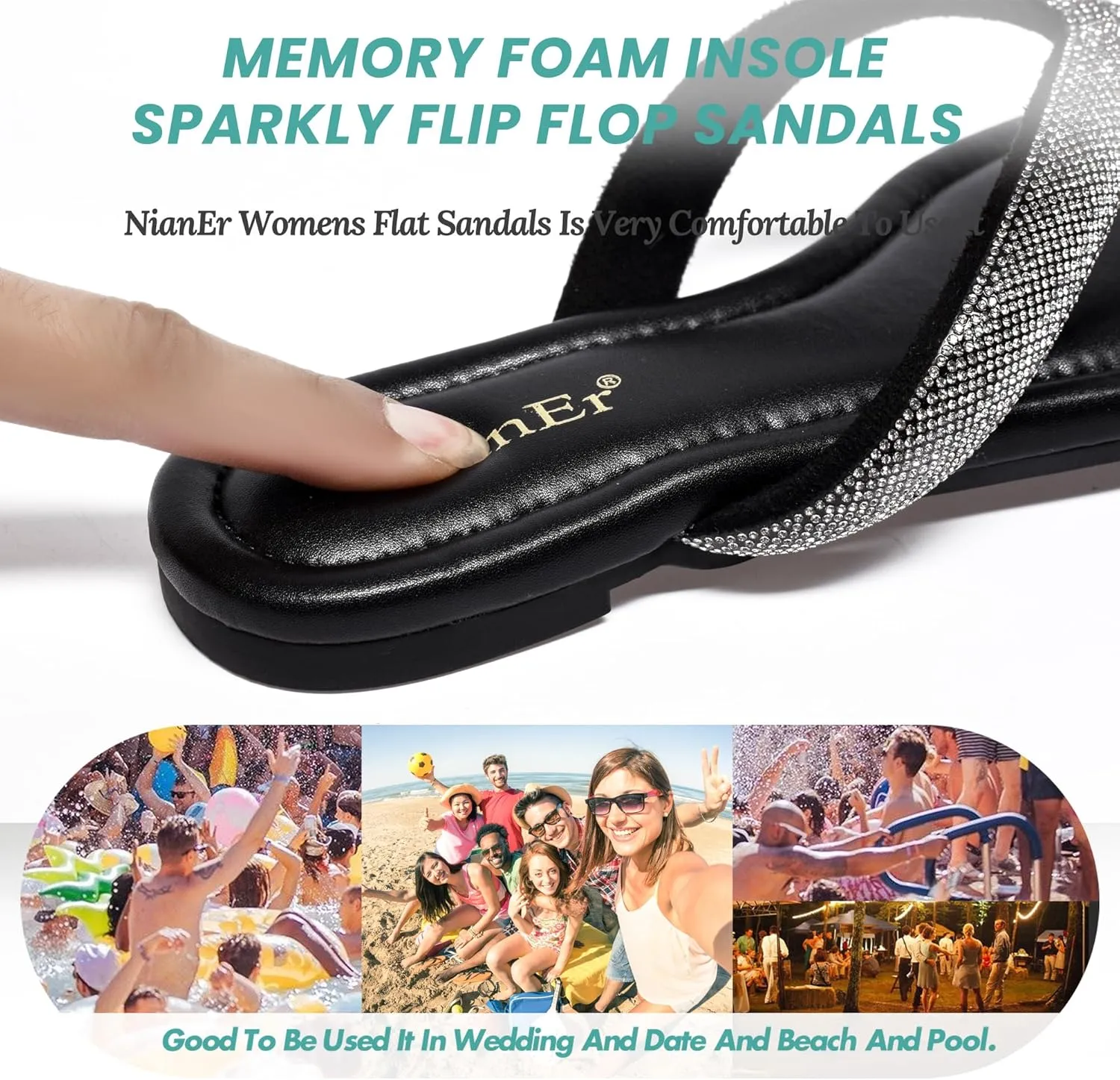 NianEr Womens Microfiber Leather Comfort Foam Bow Dress Thong Sandals Summer Fashion Flat Slip On Slides Flip Flops