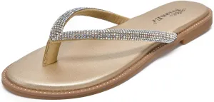 NianEr Womens Microfiber Leather Comfort Foam Rhinestone Glitter Sparkly Dress Flip Flop Sandals Summer Cute Flat Slides