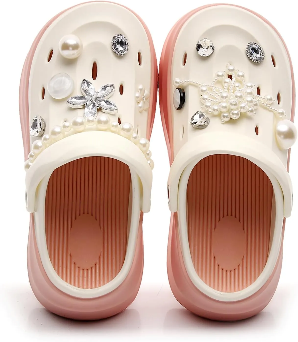 NIFFTORIA Women's Platform Clogs Gardener Slip On Slides Shoes Mules Hight Heels Beach Sandals with Pearl Accessories