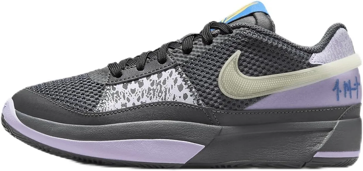 Nike Ja 1 Big Kids' Basketball Shoes (DX2294-002, Iron Grey/Lilac Bloom/Light Photo Blue/Glow) Size 4