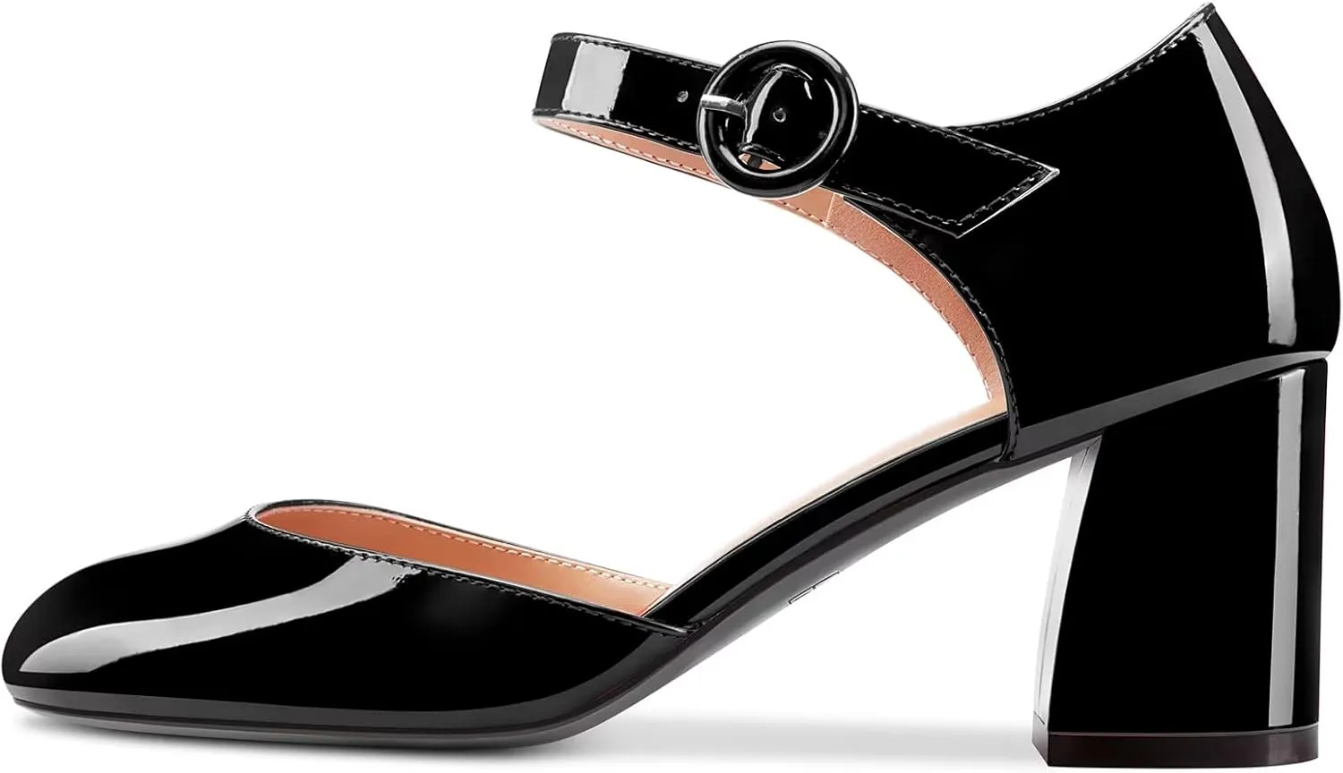NobleOnly Women Mid Chunky Block Heel Round Toe Buckle Two-Piece Pumps Cute Dress Party Shoes 2.6 Inches Heels