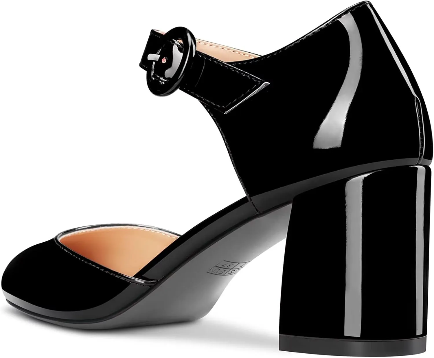 NobleOnly Women Mid Chunky Block Heel Round Toe Buckle Two-Piece Pumps Cute Dress Party Shoes 2.6 Inches Heels