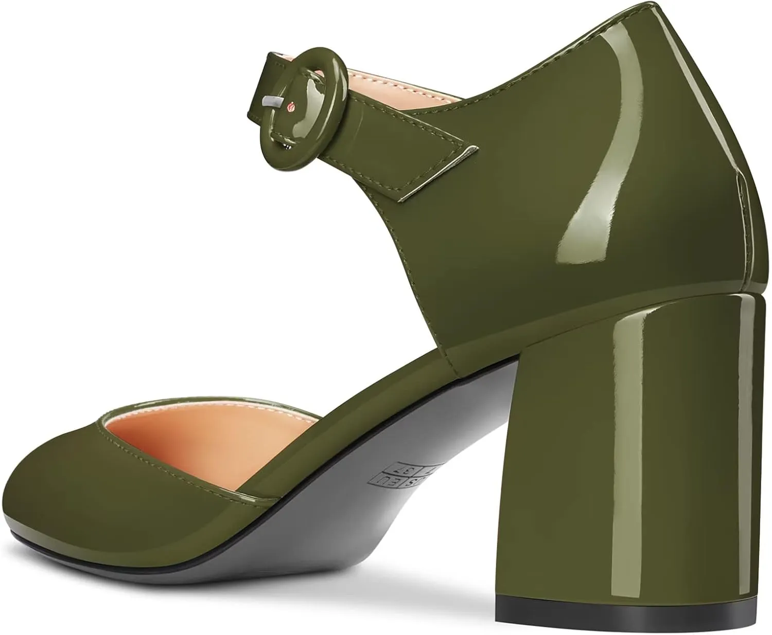 NobleOnly Women Mid Chunky Block Heel Round Toe Buckle Two-Piece Pumps Cute Dress Party Shoes 2.6 Inches Heels