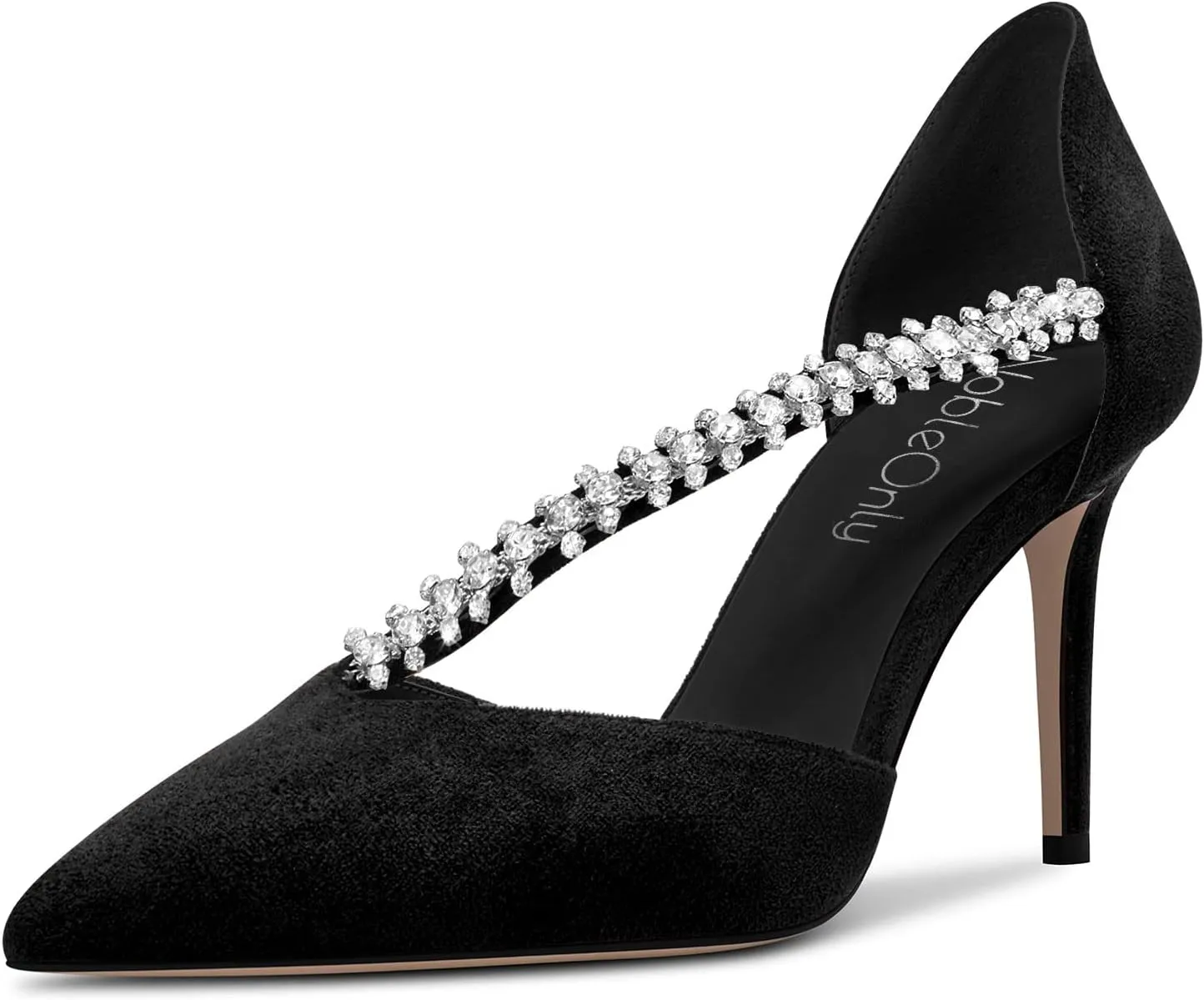 NobleOnly Women Pointed Toe High Heel Two-Piece Slip-on Pumps Rhinestone Crystal Glitter Prom Party Sexy Dress Shoes 3.2 Inches Heels