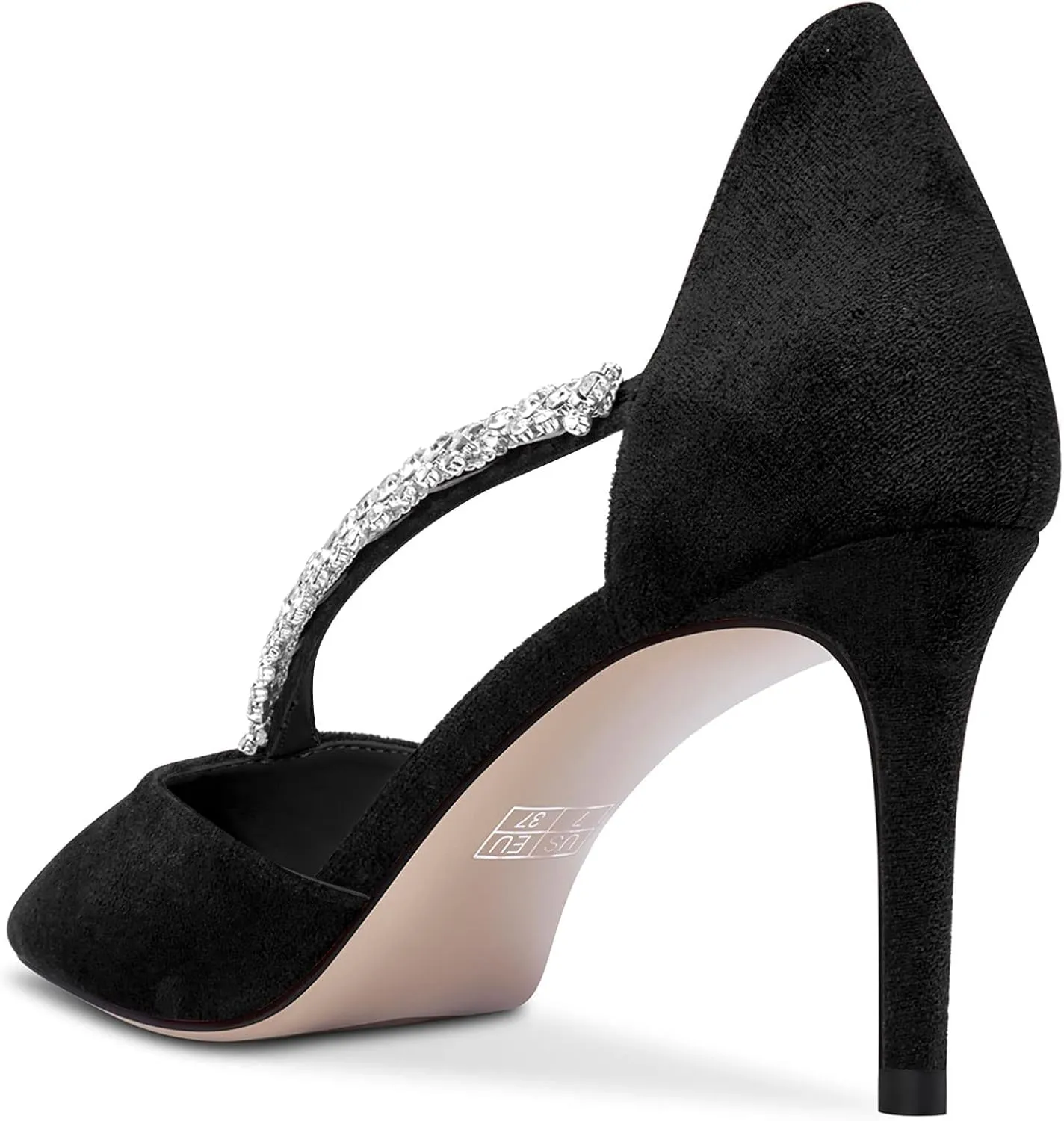 NobleOnly Women Pointed Toe High Heel Two-Piece Slip-on Pumps Rhinestone Crystal Glitter Prom Party Sexy Dress Shoes 3.2 Inches Heels