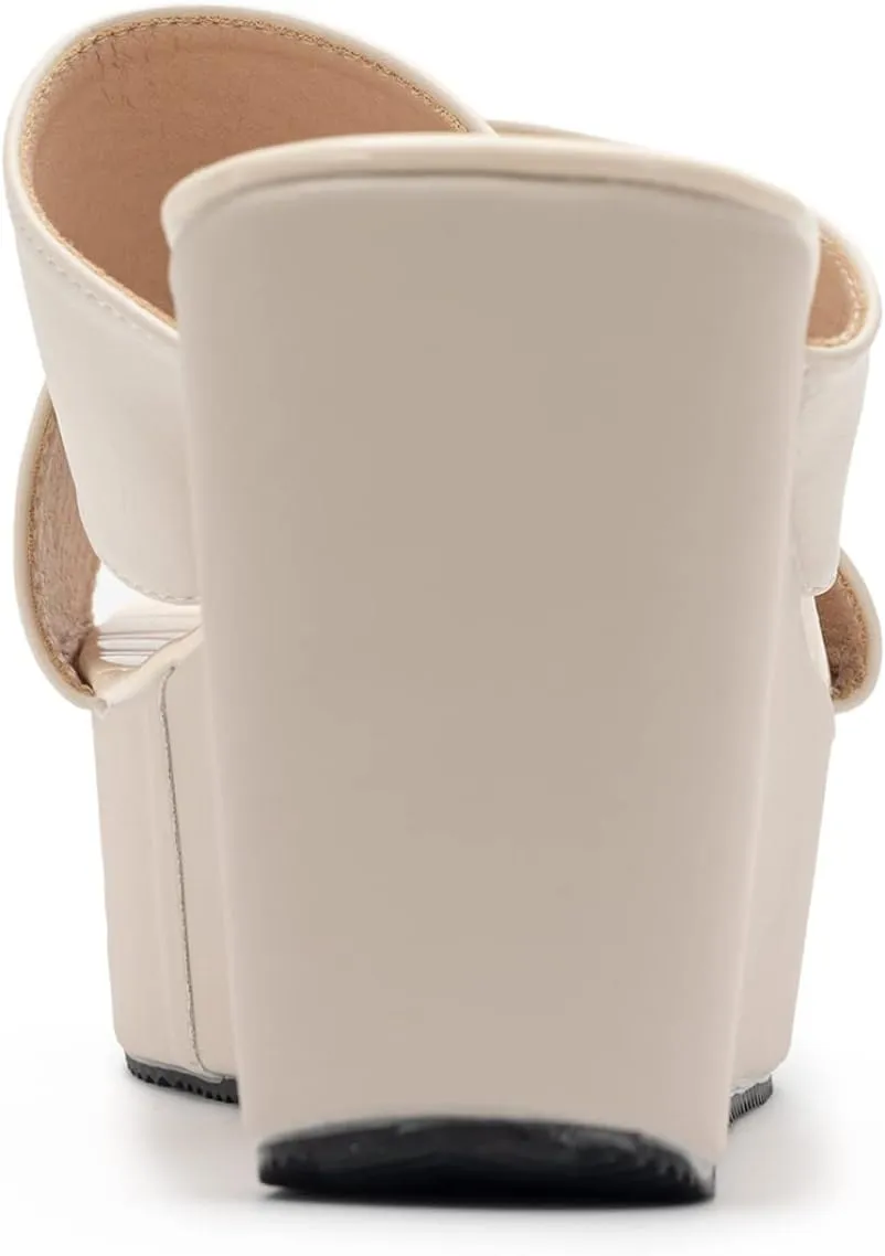 NOMIMAS Leisure Platform Slides for Woman Peep Toe Wedge Mules Elegant Party Criss Cross Slip on High Heel Slide Sandals