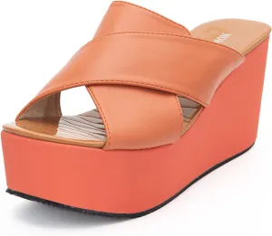 NOMIMAS Leisure Platform Slides for Woman Peep Toe Wedge Mules Elegant Party Criss Cross Slip on High Heel Slide Sandals