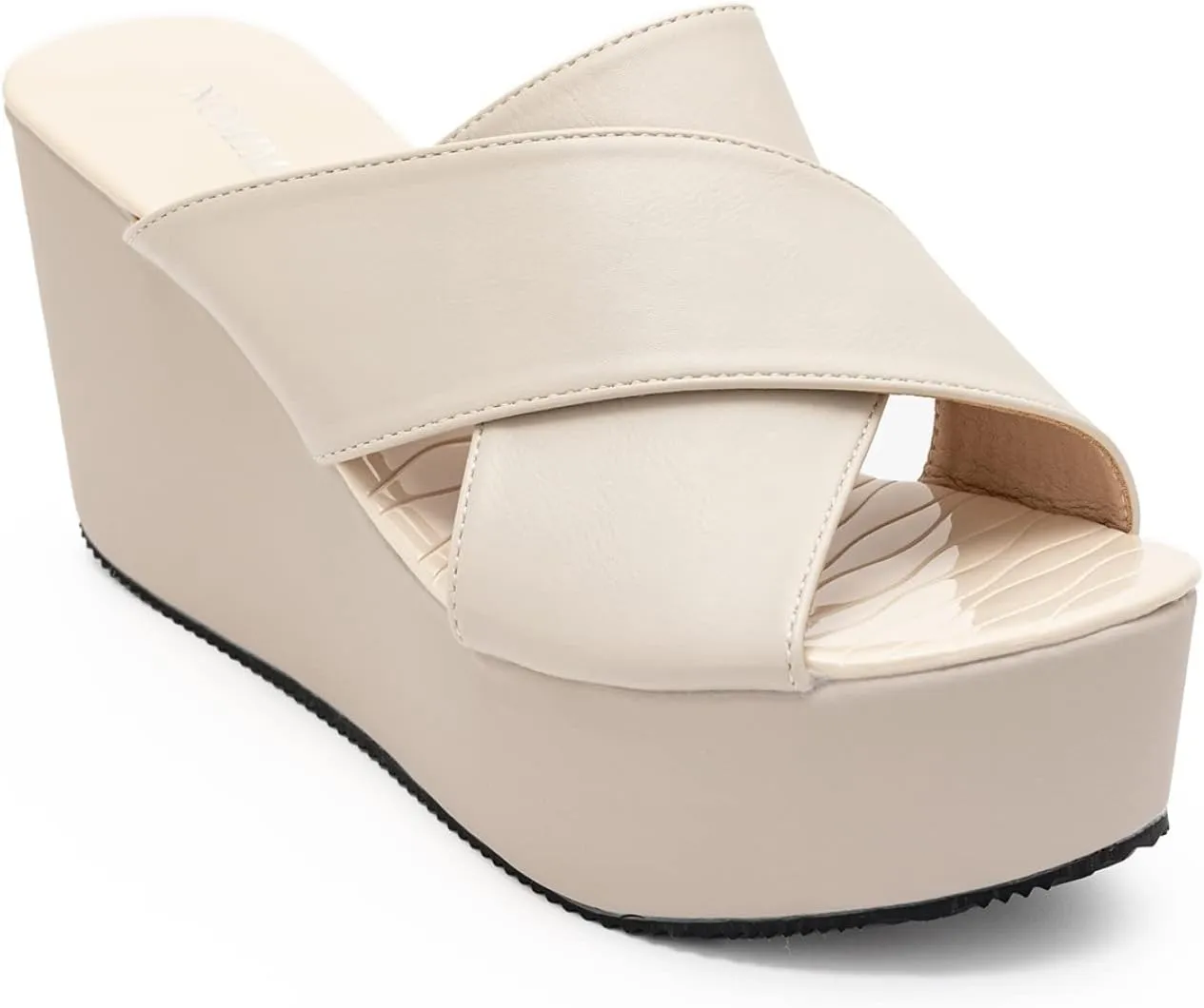 NOMIMAS Leisure Platform Slides for Woman Peep Toe Wedge Mules Elegant Party Criss Cross Slip on High Heel Slide Sandals