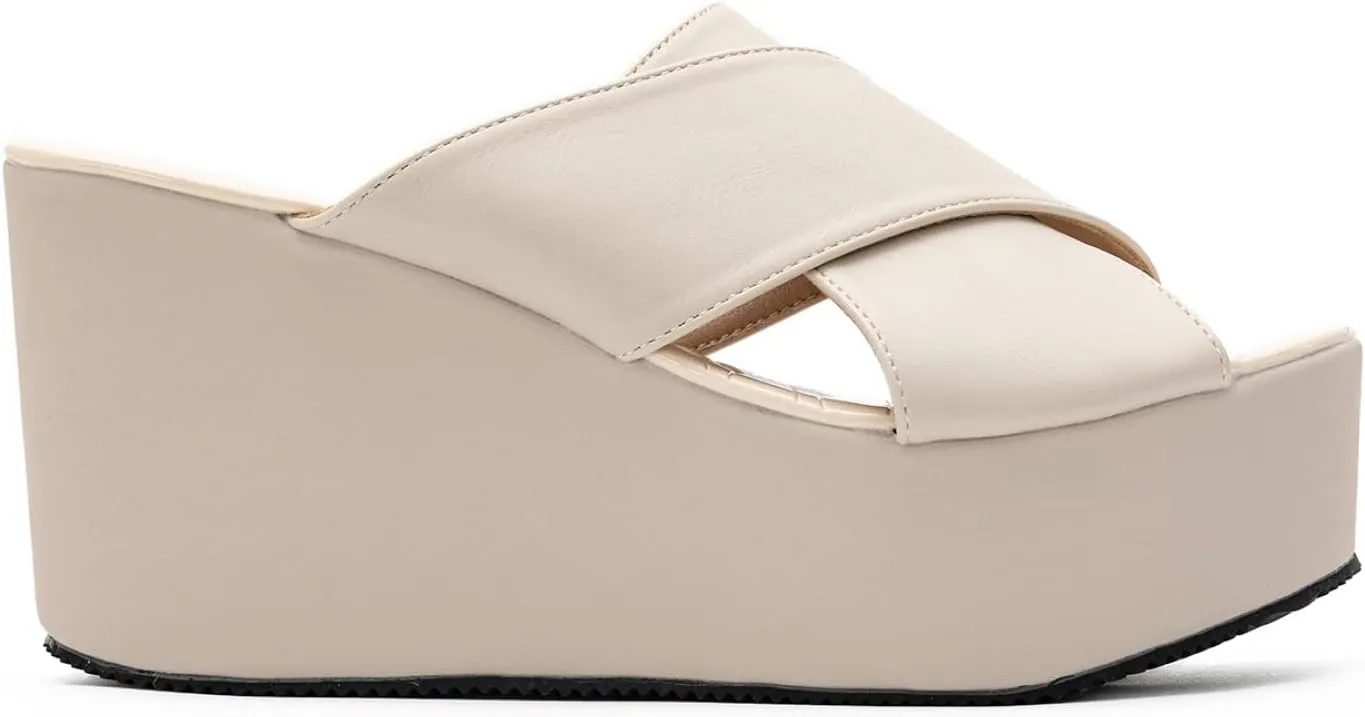 NOMIMAS Leisure Platform Slides for Woman Peep Toe Wedge Mules Elegant Party Criss Cross Slip on High Heel Slide Sandals