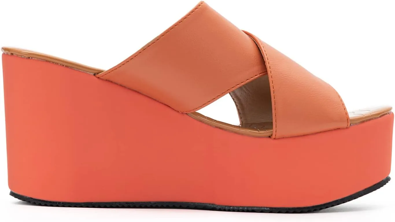 NOMIMAS Leisure Platform Slides for Woman Peep Toe Wedge Mules Elegant Party Criss Cross Slip on High Heel Slide Sandals