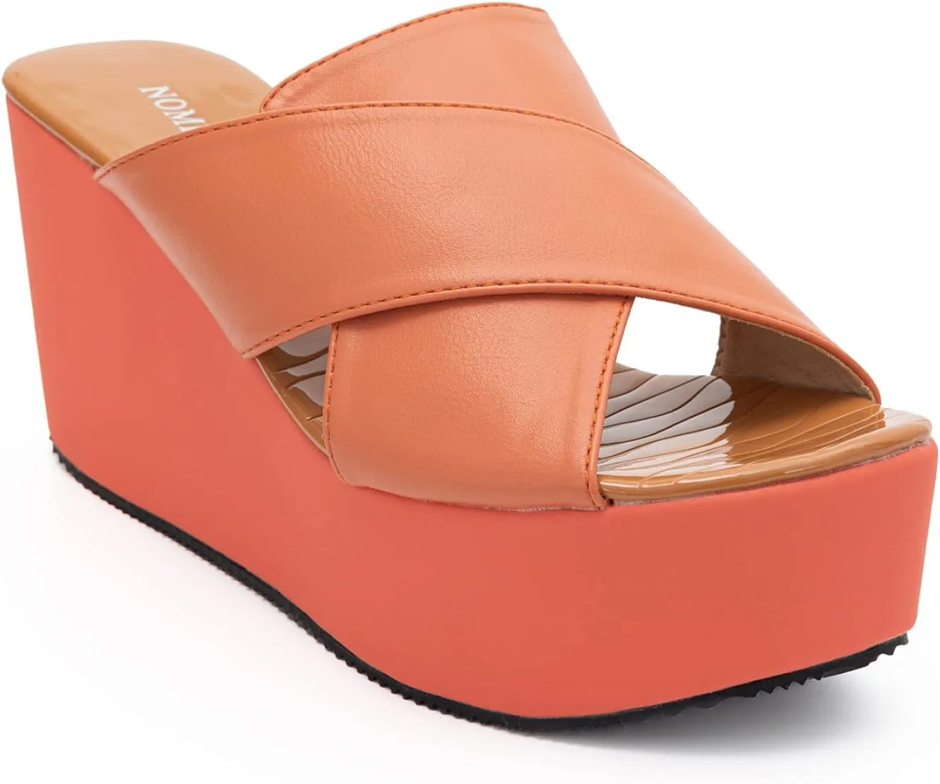 NOMIMAS Leisure Platform Slides for Woman Peep Toe Wedge Mules Elegant Party Criss Cross Slip on High Heel Slide Sandals
