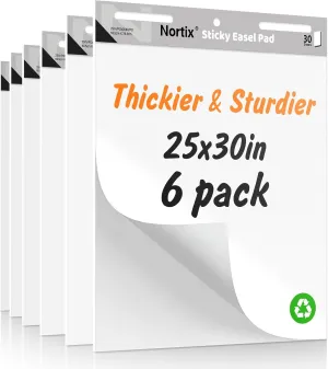 Nortix Flip Chart Paper, Sticky Easel Pads, Chart Paper for Teachers, Upgraded Dual-Purpose for Flip Chart and Dry Erase Board, Super Adhesive & Bleed-Resistant, 25 x 30 inch, 30 Sheets/Pad, 6 Pads