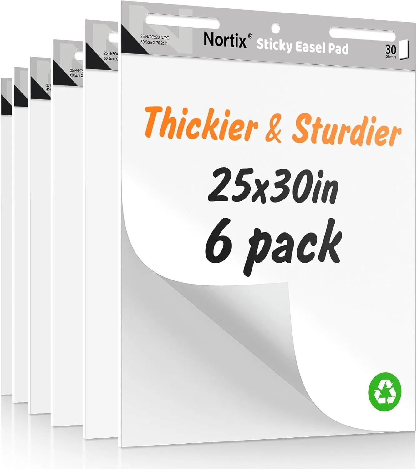 Nortix Flip Chart Paper, Sticky Easel Pads, Chart Paper for Teachers, Upgraded Dual-Purpose for Flip Chart and Dry Erase Board, Super Adhesive & Bleed-Resistant, 25 x 30 inch, 30 Sheets/Pad, 6 Pads