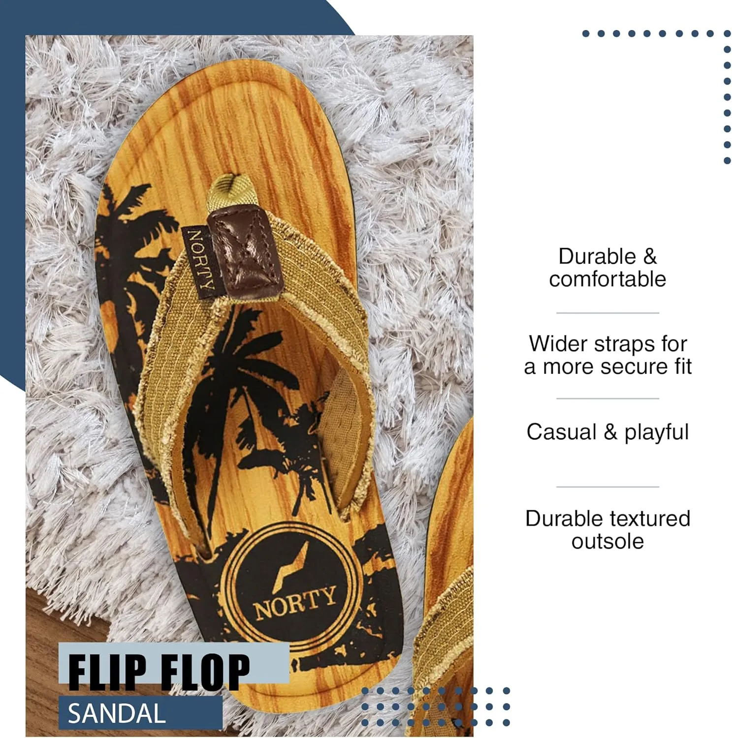 NORTY Boy's Girl's Flip Flop for the Beach, Pool, Everyday - Runs One Size Small