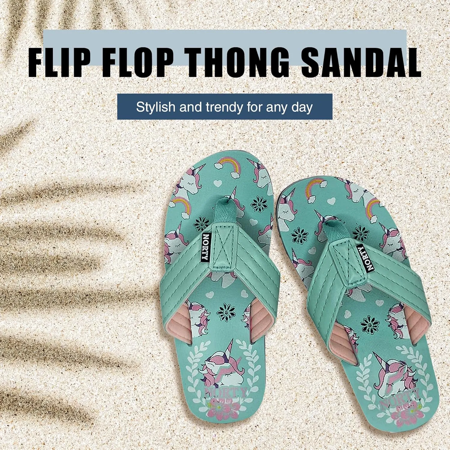 NORTY Boy's Girl's Flip Flop for the Beach, Pool, Everyday - Runs One Size Small