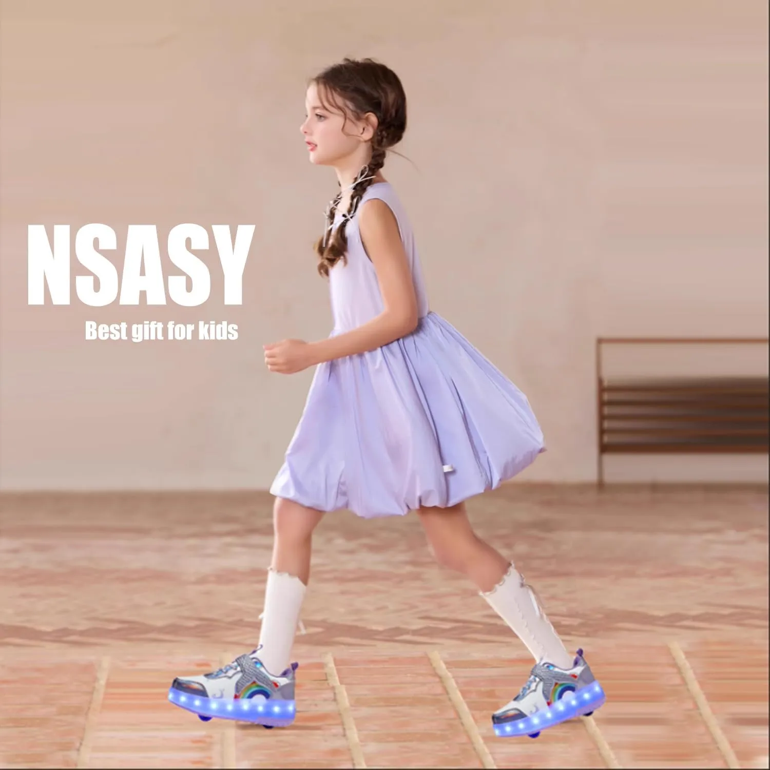 Nsasy Girls Boys Roller Shoes with LED Light Up Wheels Sneakers Kids Roller Skates Shoes for Kids for Children