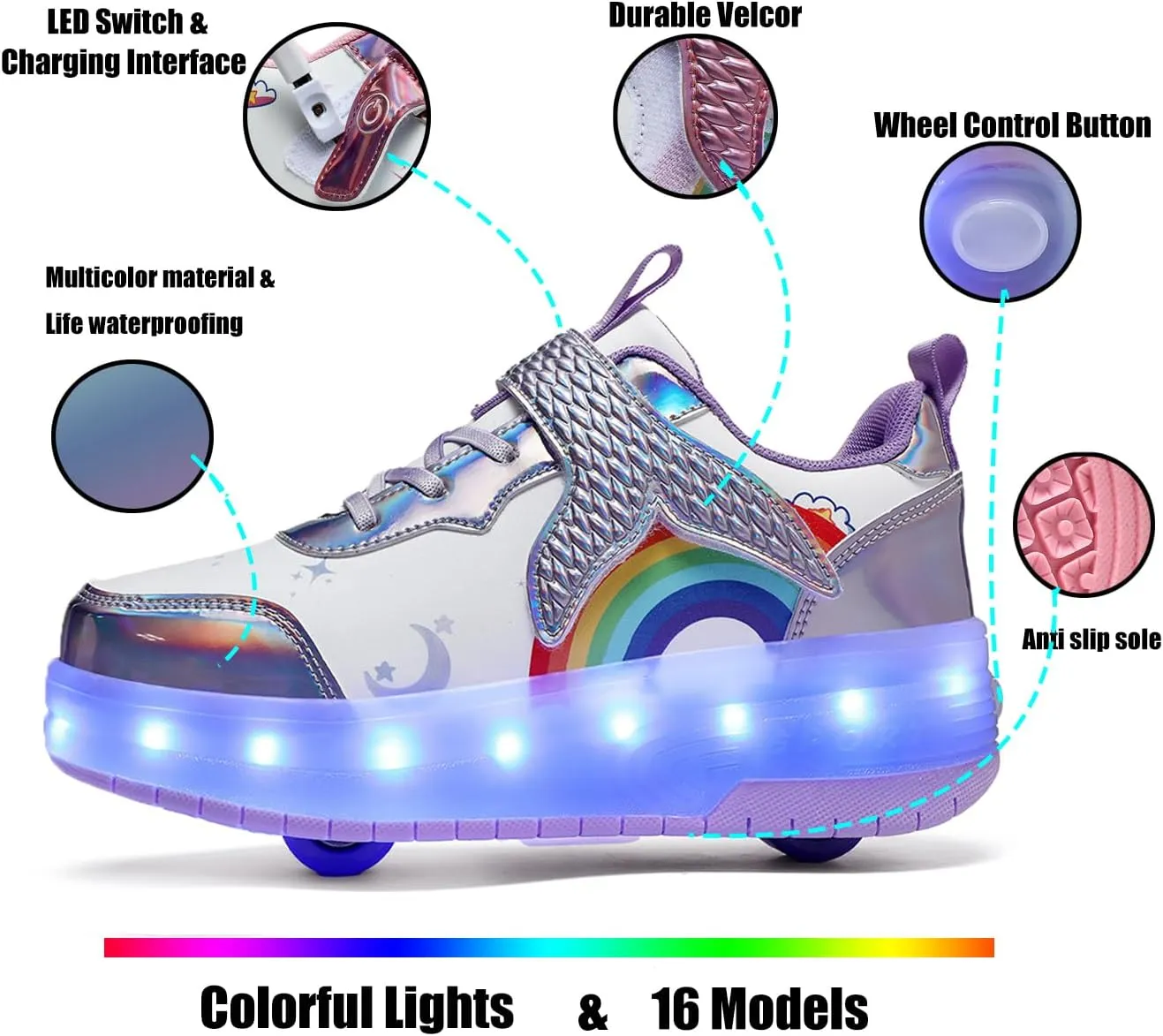 Nsasy Girls Boys Roller Shoes with LED Light Up Wheels Sneakers Kids Roller Skates Shoes for Kids for Children
