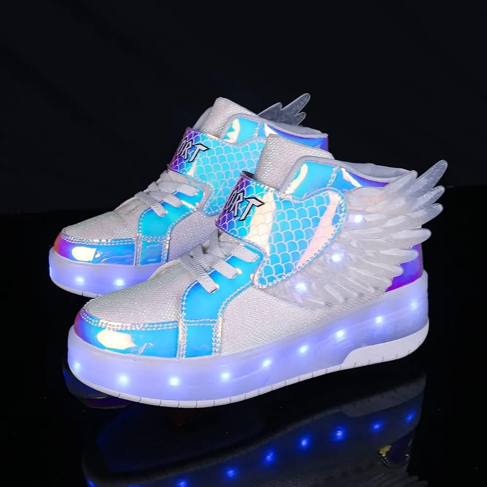 Nsasy Kids Roller Shoes Boy Girl Sneakers with Wheels Become Sport Sneaker with Led for Christmas Birthday Children Show Gift