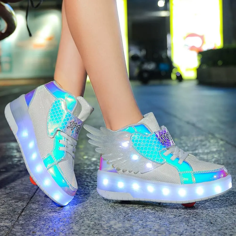 Nsasy Kids Roller Shoes Boy Girl Sneakers with Wheels Become Sport Sneaker with Led for Christmas Birthday Children Show Gift