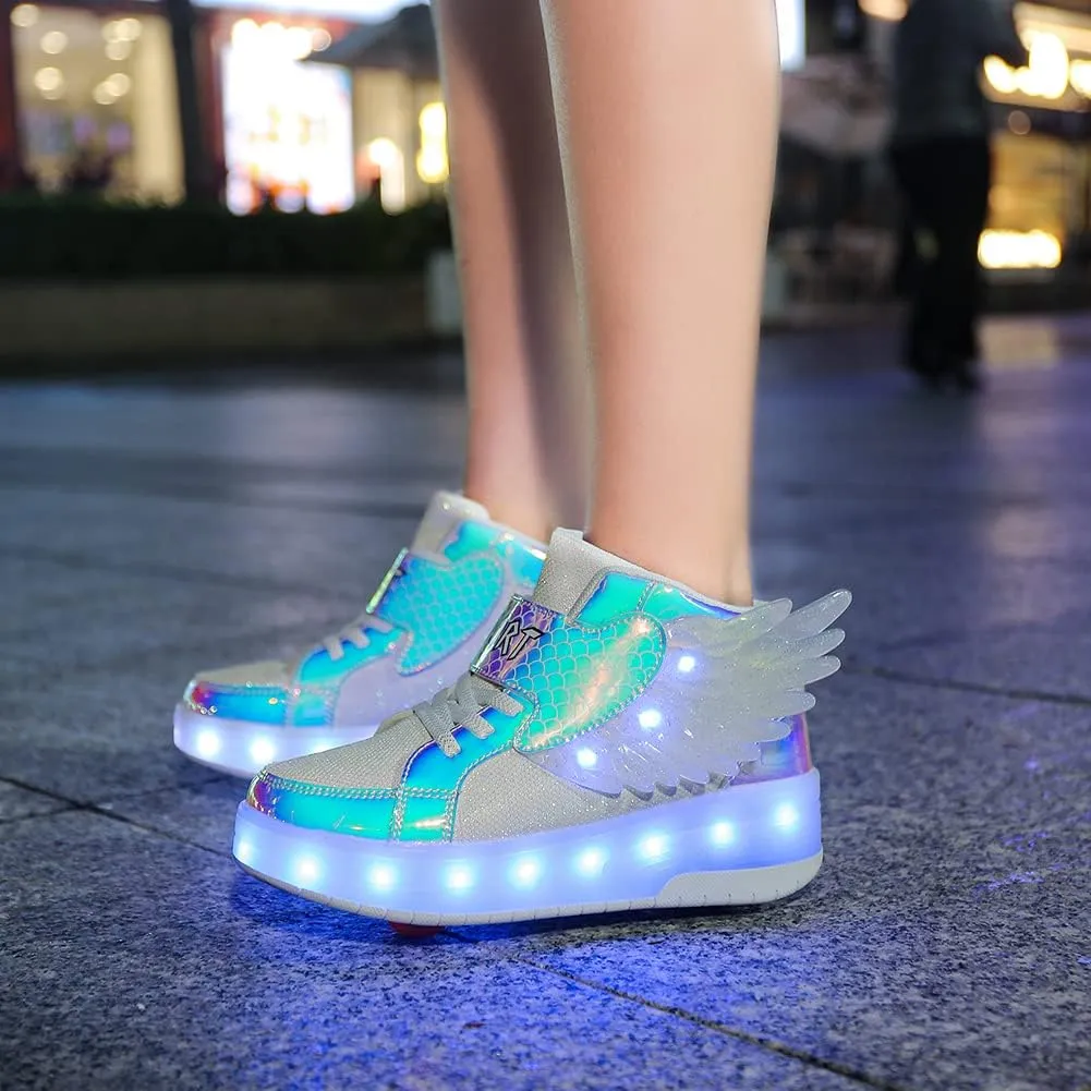 Nsasy Kids Roller Shoes Boy Girl Sneakers with Wheels Become Sport Sneaker with Led for Christmas Birthday Children Show Gift
