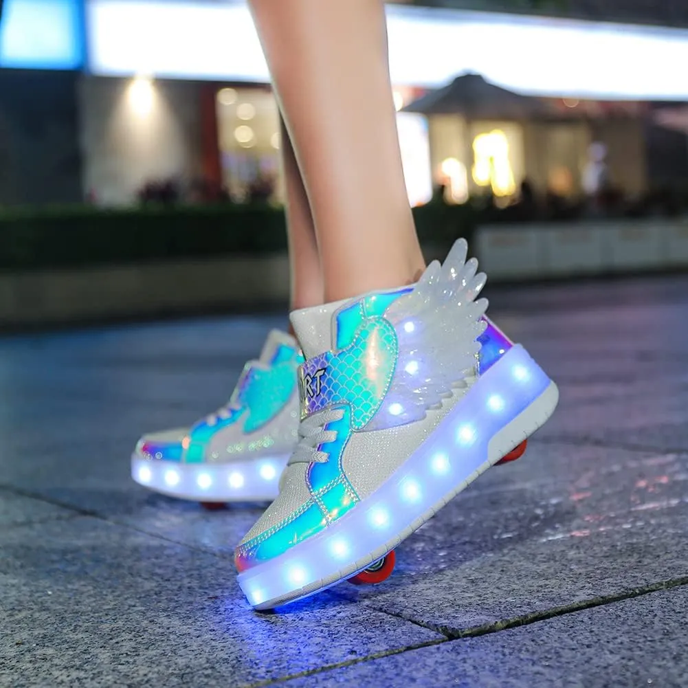 Nsasy Kids Roller Shoes Boy Girl Sneakers with Wheels Become Sport Sneaker with Led for Christmas Birthday Children Show Gift