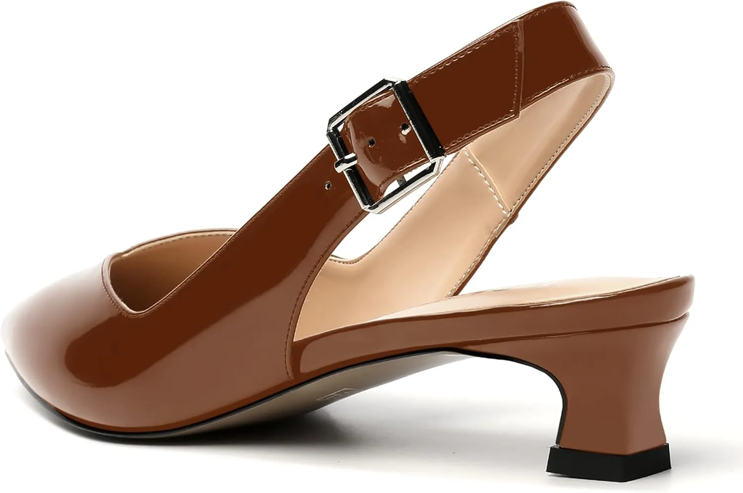 NUMALEO Womens Patent Slingback Solid Pointed Toe Buckle Fashion Night Club Spool Low Heel Pumps Shoes 1.5 Inch