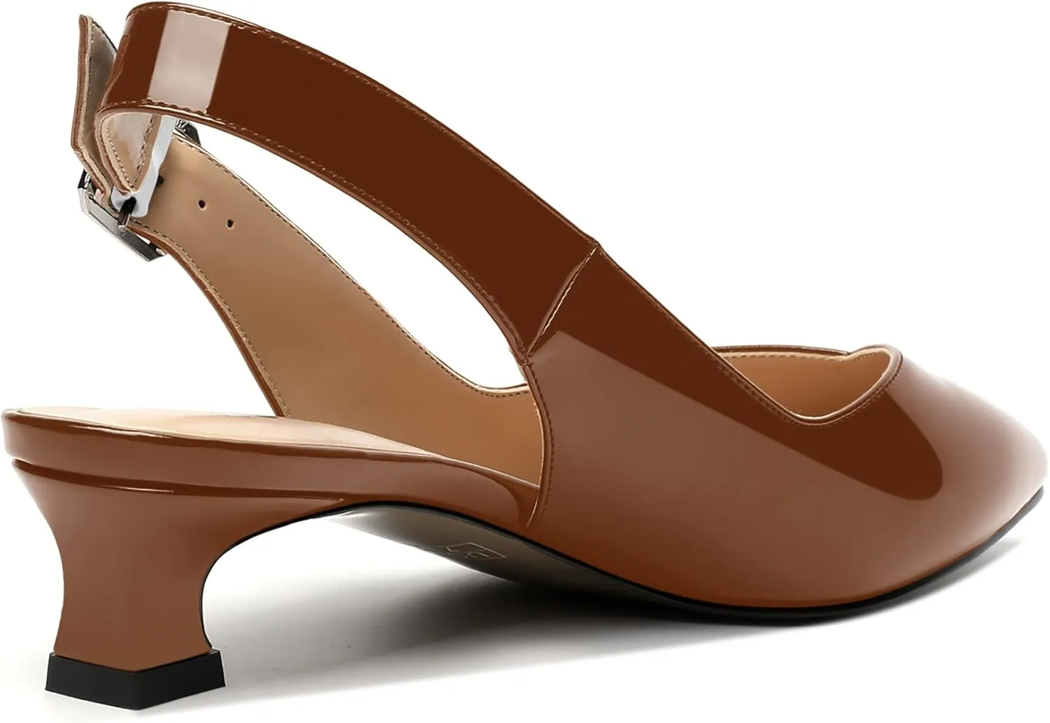 NUMALEO Womens Patent Slingback Solid Pointed Toe Buckle Fashion Night Club Spool Low Heel Pumps Shoes 1.5 Inch