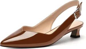 NUMALEO Womens Patent Slingback Solid Pointed Toe Buckle Fashion Night Club Spool Low Heel Pumps Shoes 1.5 Inch