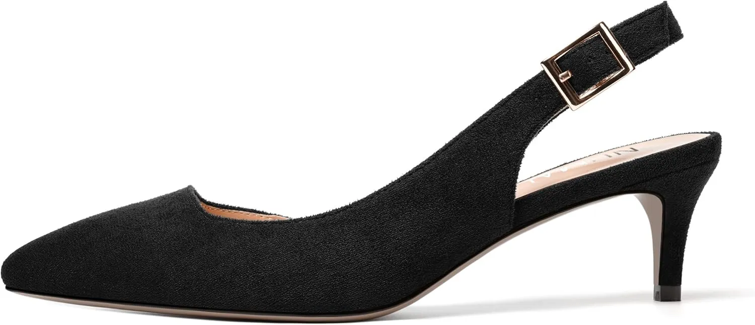 NUMALEO Womens Slingback Dating Stylish Pointed Toe Buckle Casual Suede Kitten Low Heel Pumps Shoes 2 Inch