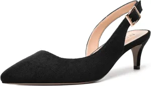 NUMALEO Womens Slingback Dating Stylish Pointed Toe Buckle Casual Suede Kitten Low Heel Pumps Shoes 2 Inch