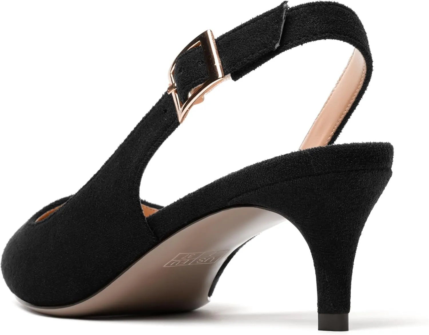 NUMALEO Womens Slingback Dating Stylish Pointed Toe Buckle Casual Suede Kitten Low Heel Pumps Shoes 2 Inch