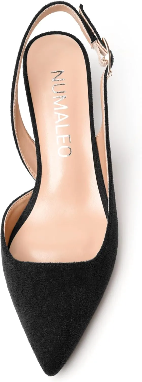 NUMALEO Womens Slingback Dating Stylish Pointed Toe Buckle Casual Suede Kitten Low Heel Pumps Shoes 2 Inch