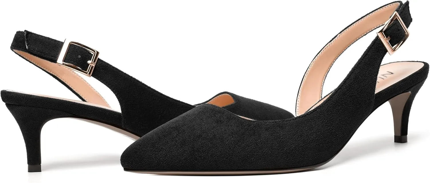 NUMALEO Womens Slingback Dating Stylish Pointed Toe Buckle Casual Suede Kitten Low Heel Pumps Shoes 2 Inch
