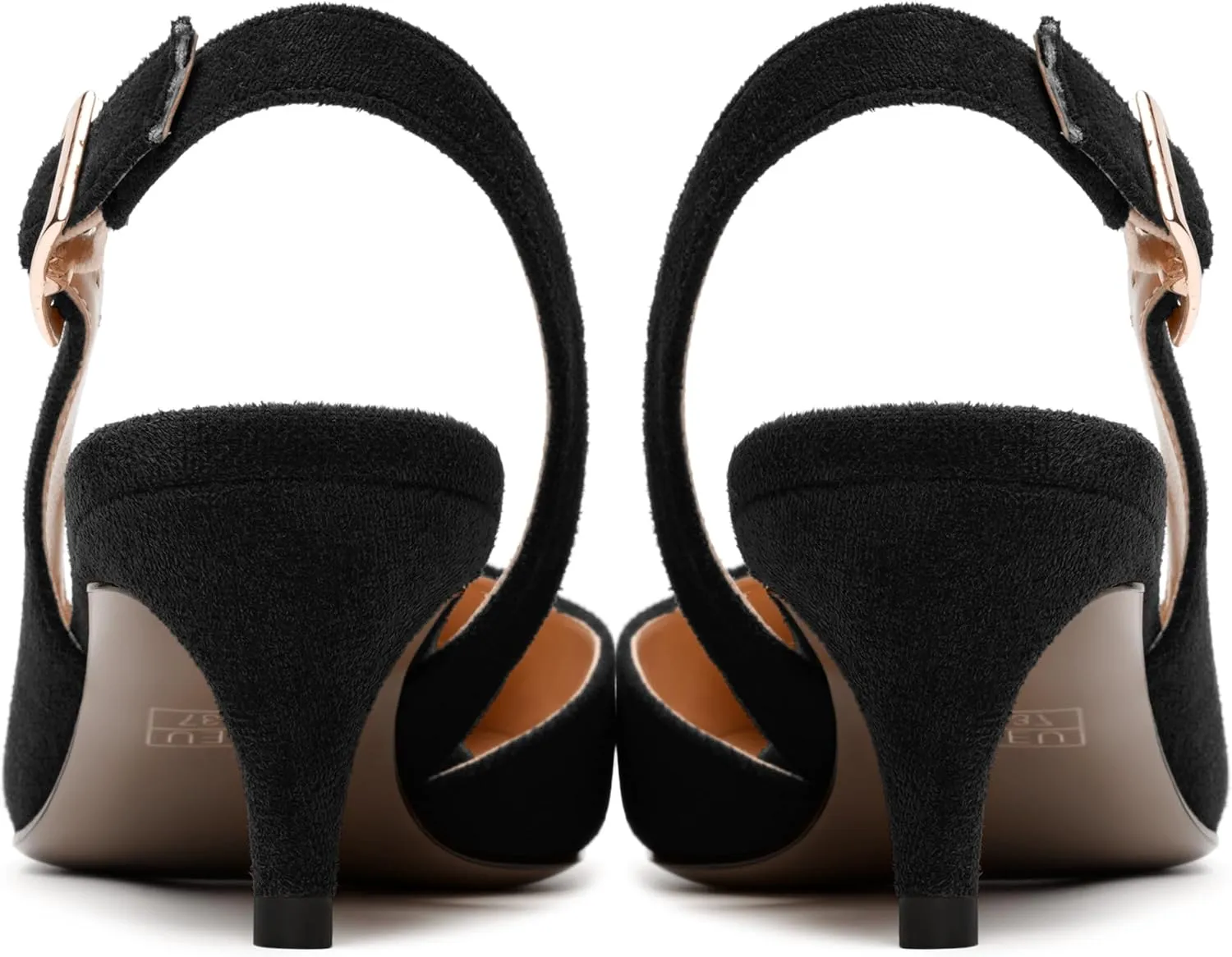 NUMALEO Womens Slingback Dating Stylish Pointed Toe Buckle Casual Suede Kitten Low Heel Pumps Shoes 2 Inch