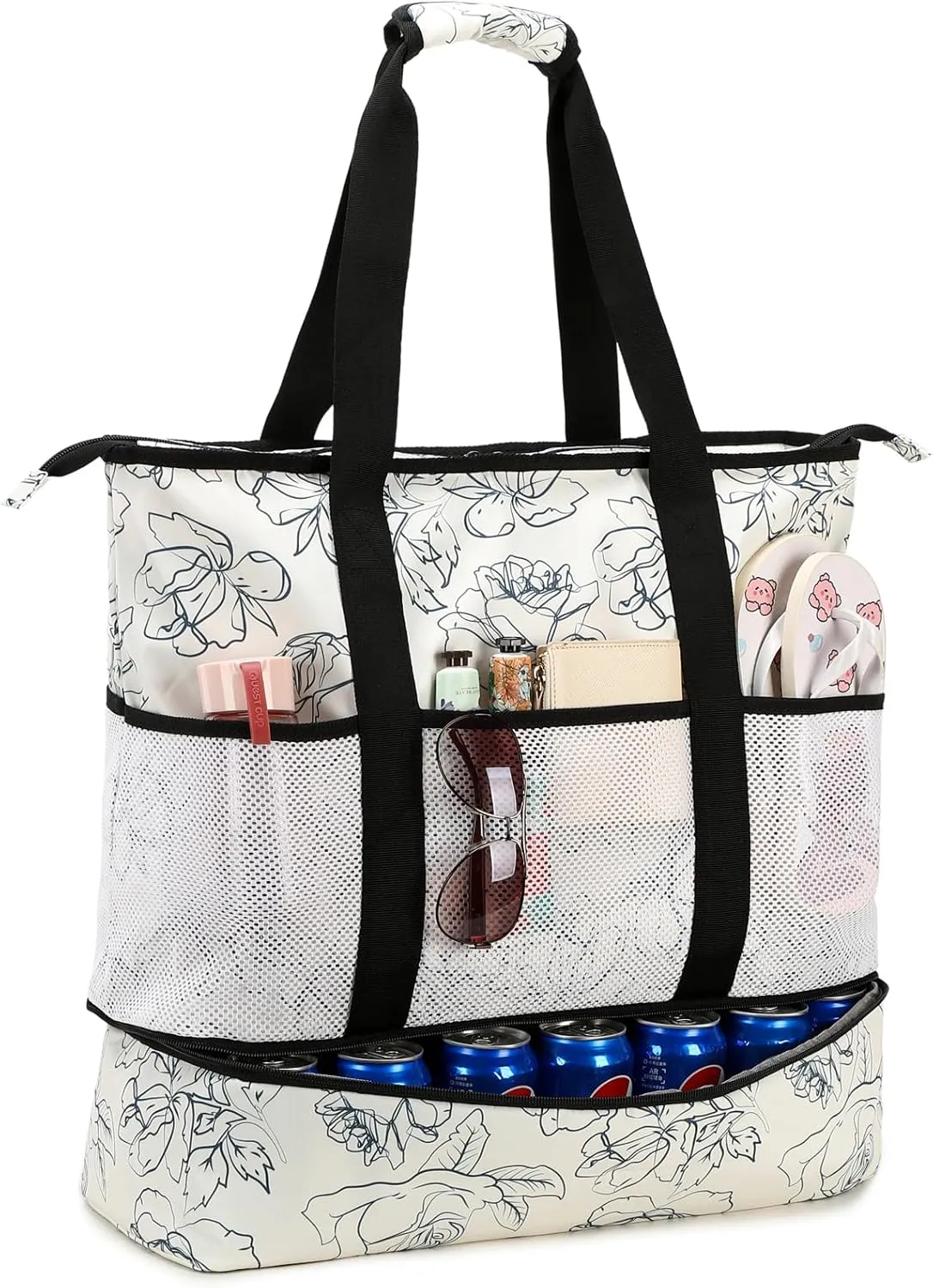 Octsky Beach Bag Tote Pool Bag with Cooler 9 Pockets Zipper Waterproof Sandproof Leakproof Xl Beach Bags for Women