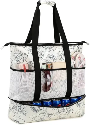 Octsky Beach Bag Tote Pool Bag with Cooler 9 Pockets Zipper Waterproof Sandproof Leakproof Xl Beach Bags for Women