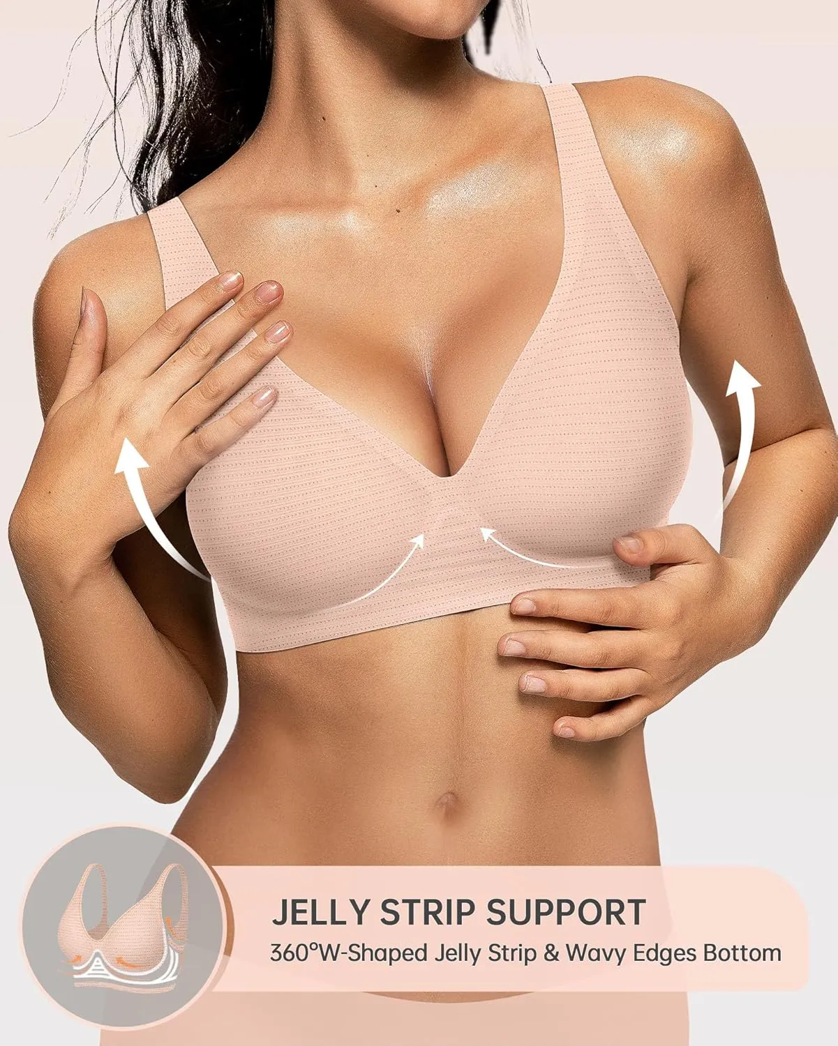 OEAK Womens Deep V Bras Wireless Comfortable Bra Supportive No Underwire Bras Tshirt Push Up Bralettes Plunge Seamless Bra