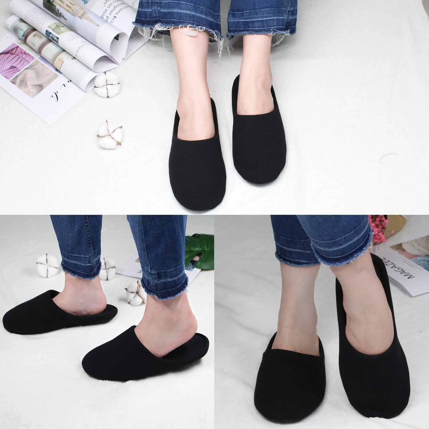 ofoot Women's Non-Slip House Slippers - Lightweight Cotton Memory Foam Indoor Slip-On, Machine Washable & Foldable Travel Design for Home, Yoga, Narrow/Wide Fit Options