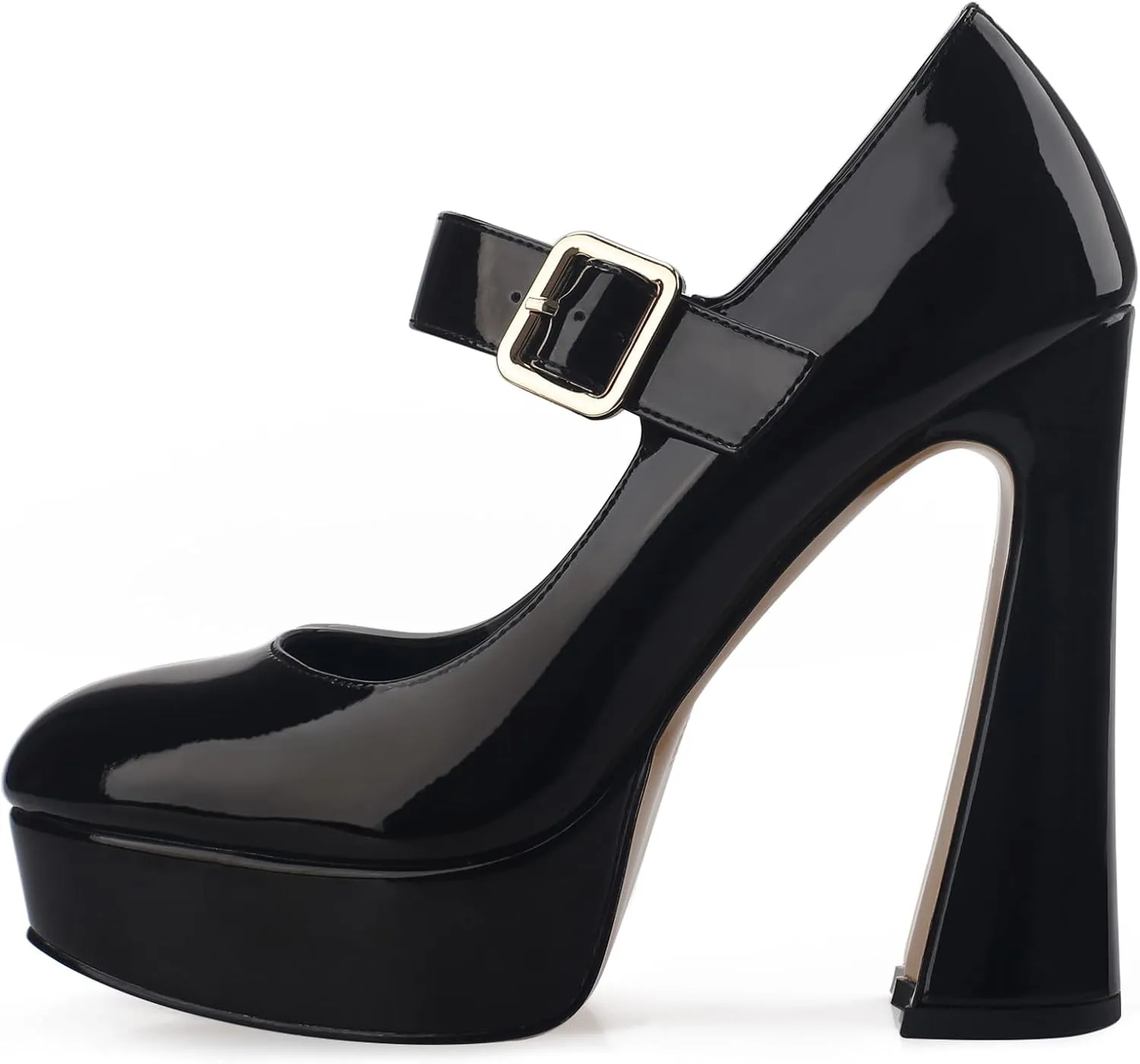 Oh Mispares Women's Chunky Heel Mary Jane Pumps Closed Toe Thick Sole Platform Adjustable Ankle Strap Block High Heeled Pumps Patent Dress Casual Wedding Heels 5 Inch