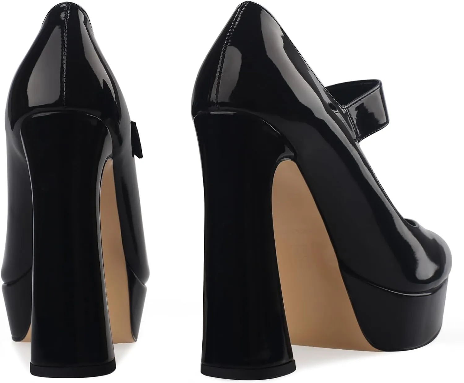 Oh Mispares Women's Chunky Heel Mary Jane Pumps Closed Toe Thick Sole Platform Adjustable Ankle Strap Block High Heeled Pumps Patent Dress Casual Wedding Heels 5 Inch