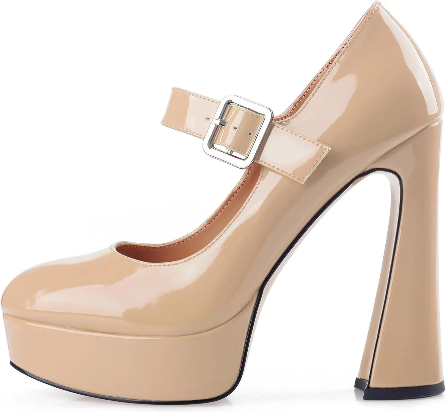 Oh Mispares Women's Chunky Heel Mary Jane Pumps Closed Toe Thick Sole Platform Adjustable Ankle Strap Block High Heeled Pumps Patent Dress Casual Wedding Heels 5 Inch