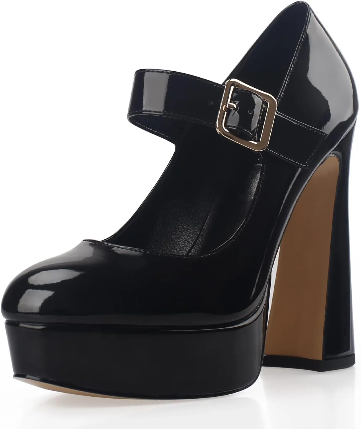 Oh Mispares Women's Chunky Heel Mary Jane Pumps Closed Toe Thick Sole Platform Adjustable Ankle Strap Block High Heeled Pumps Patent Dress Casual Wedding Heels 5 Inch