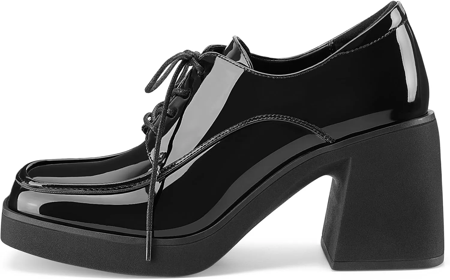 Oh Mispares Women's Chunky Heeled Oxfords Square Toe Platform Oxford Shoes for Women Lace-up Patent Leather Shoes Comfortable Business Dress Pump Shoes for Work