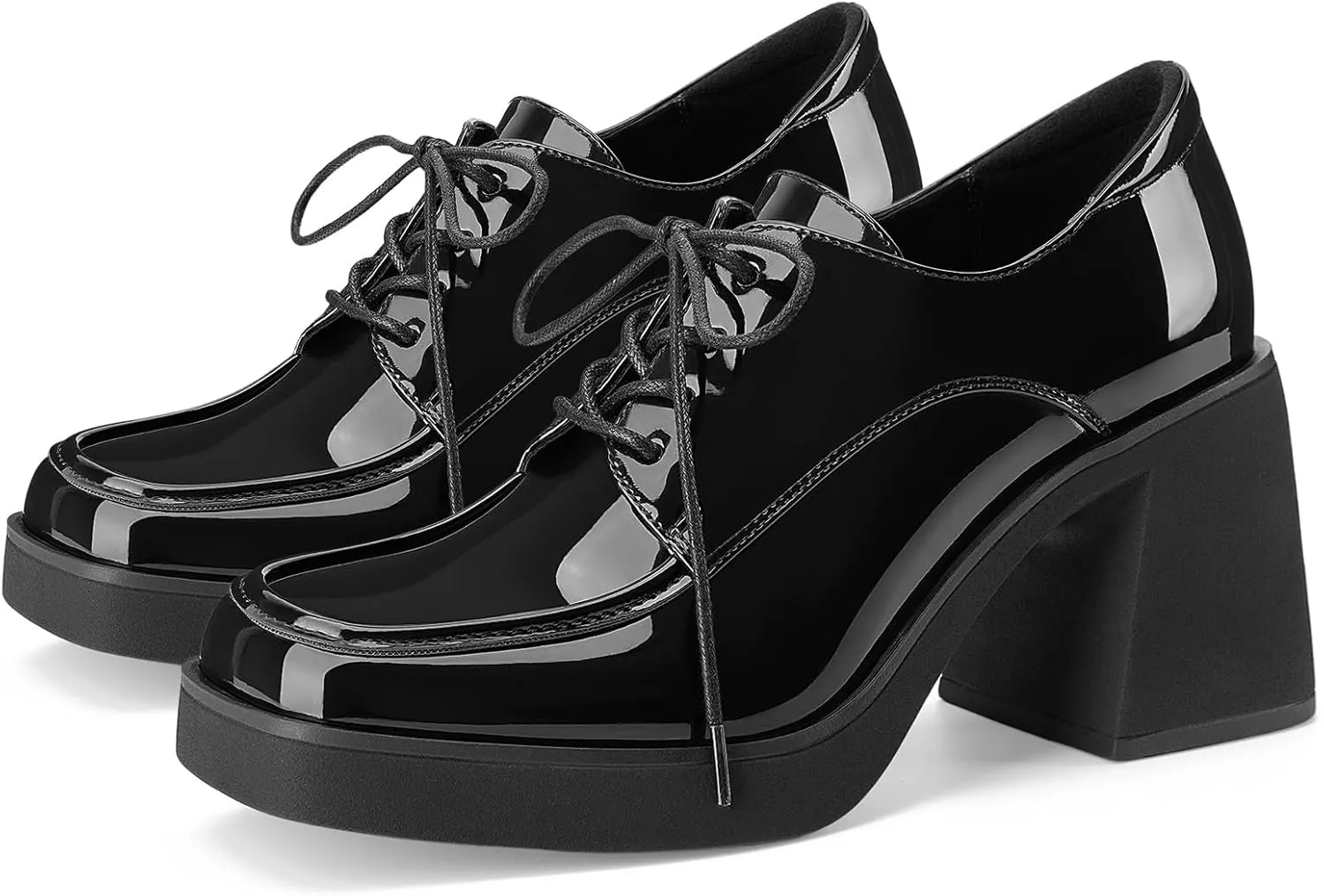 Oh Mispares Women's Chunky Heeled Oxfords Square Toe Platform Oxford Shoes for Women Lace-up Patent Leather Shoes Comfortable Business Dress Pump Shoes for Work