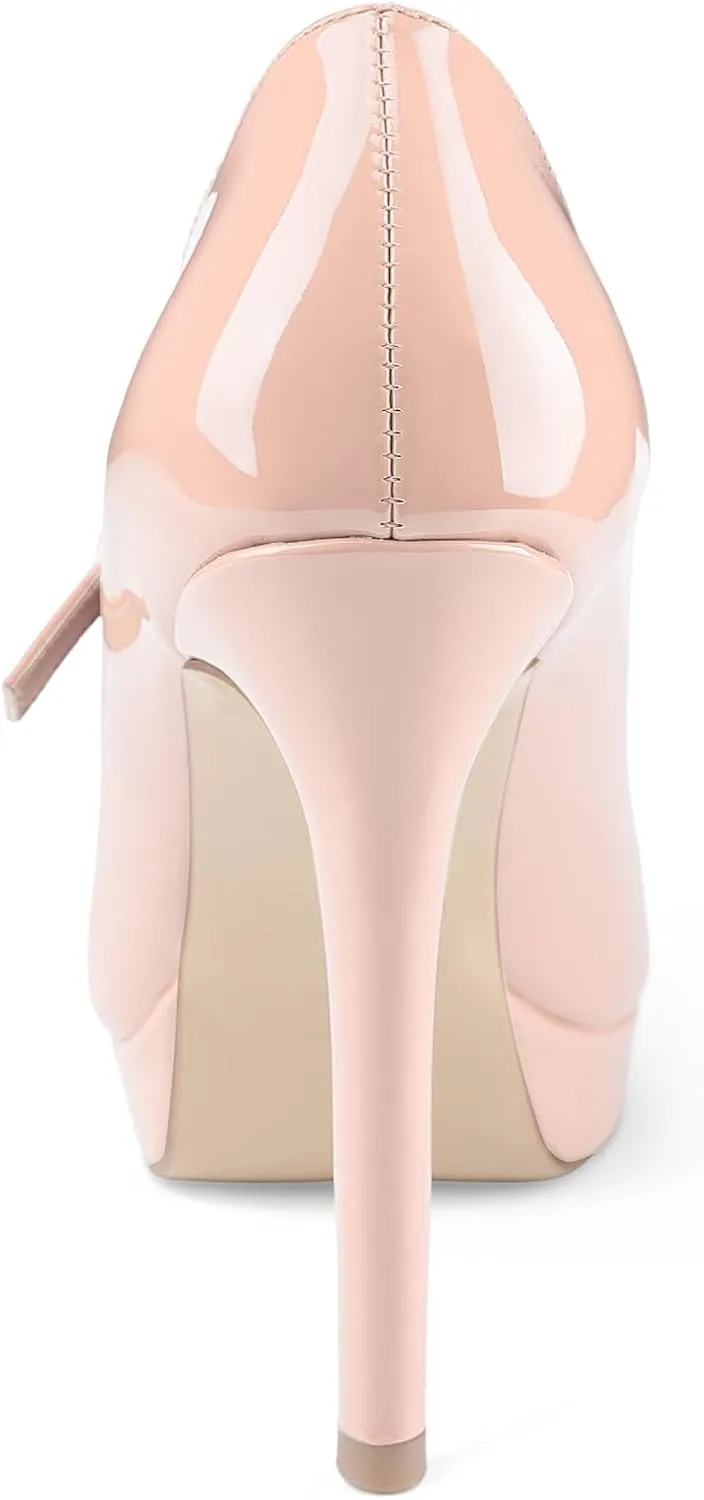 Oh Mispares Women’s Stiletto High Heels Thin Platform Styling Pointed Toe Mary Jane Style Summer Dress Pumps 5 inch Trendy Office Wear Shoes