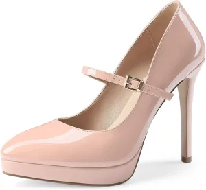 Oh Mispares Women’s Stiletto High Heels Thin Platform Styling Pointed Toe Mary Jane Style Summer Dress Pumps 5 inch Trendy Office Wear Shoes