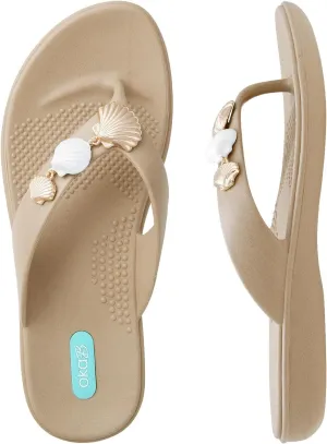 Oka-B Women's Elle Kalea Flip Flop Sandal with Sea Shell Charms