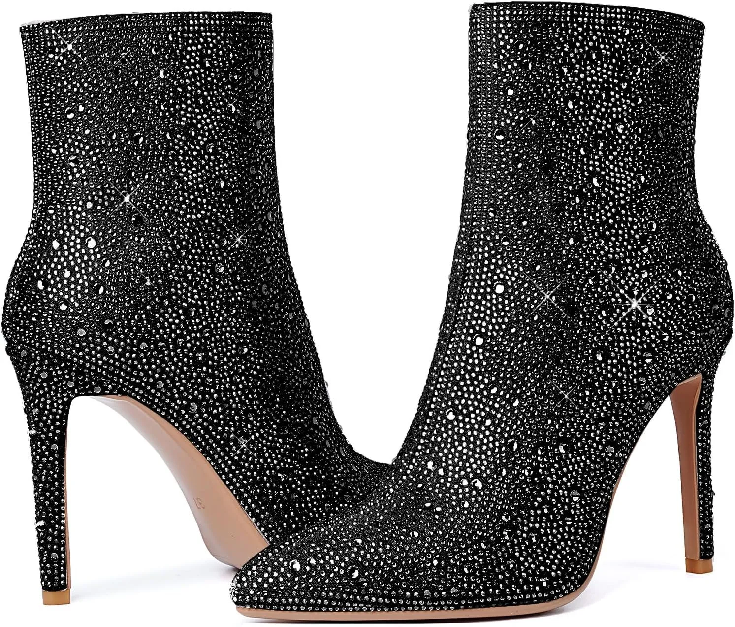 olomisa Sparkly Boots for Women, Rhinestone Knee High Boots Pointed Toe Stiletto Heeled Ankle Booties Bling Sparkling Boots